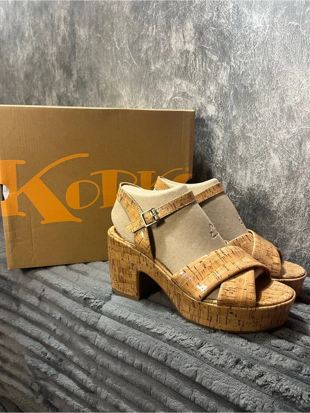 Kork-Ease Tan Cork Platform Sandal New